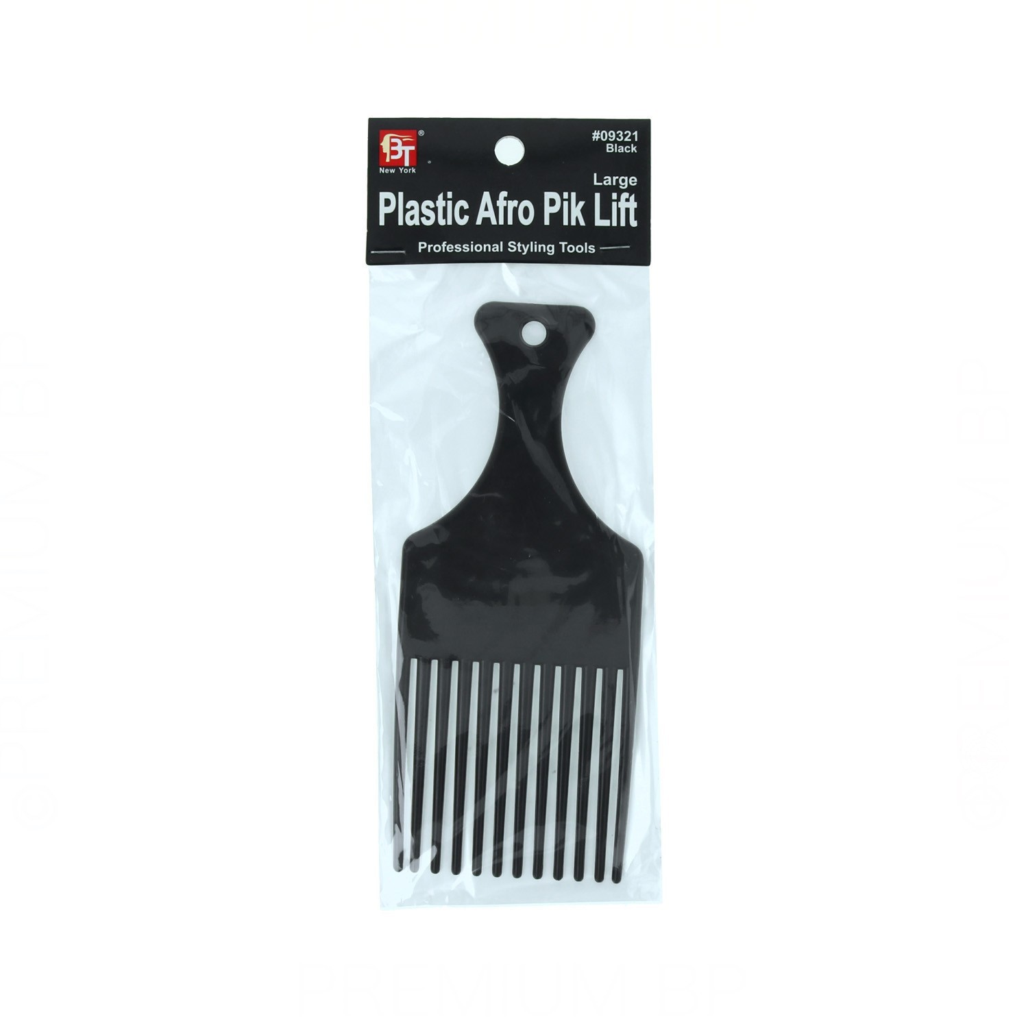 Beauty Town Hair Comb Professional Plastic Afro Pik Lift Long Black (09321)