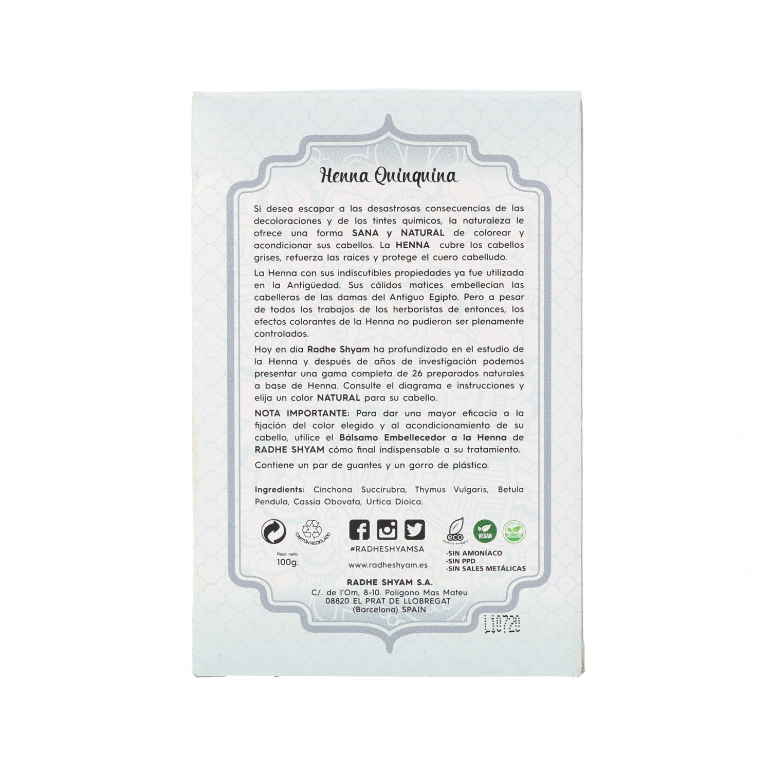 Radhe Shyam Henna En Polvo Quinquina 100 gr