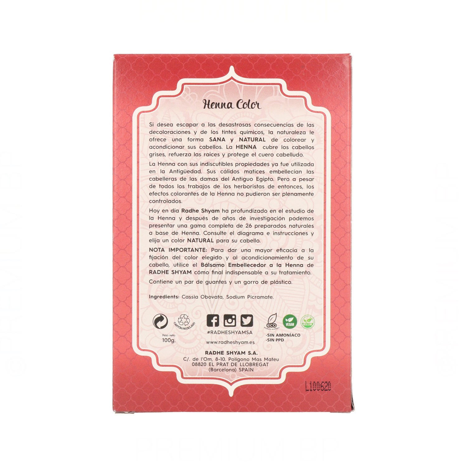 Radhe Shyam Henna En Polvo Caoba Luminoso 100 gr