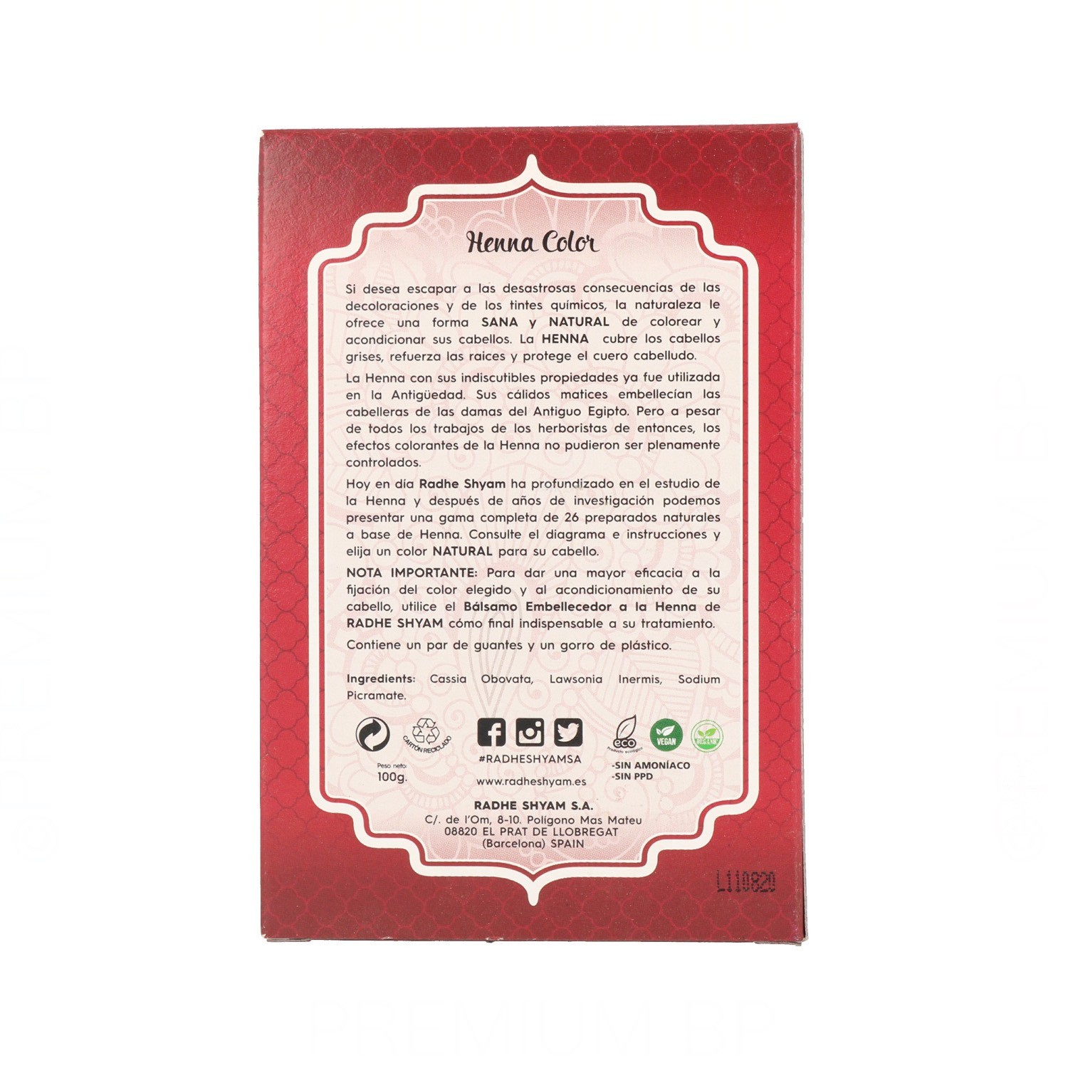 Radhe Shyam Henna En Polvo Super Caoba Oscuro 100 gr