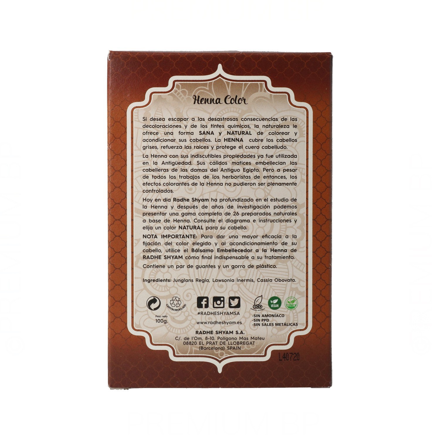 Radhe Shyam Henna Poeira Castanho Claro 100 gr