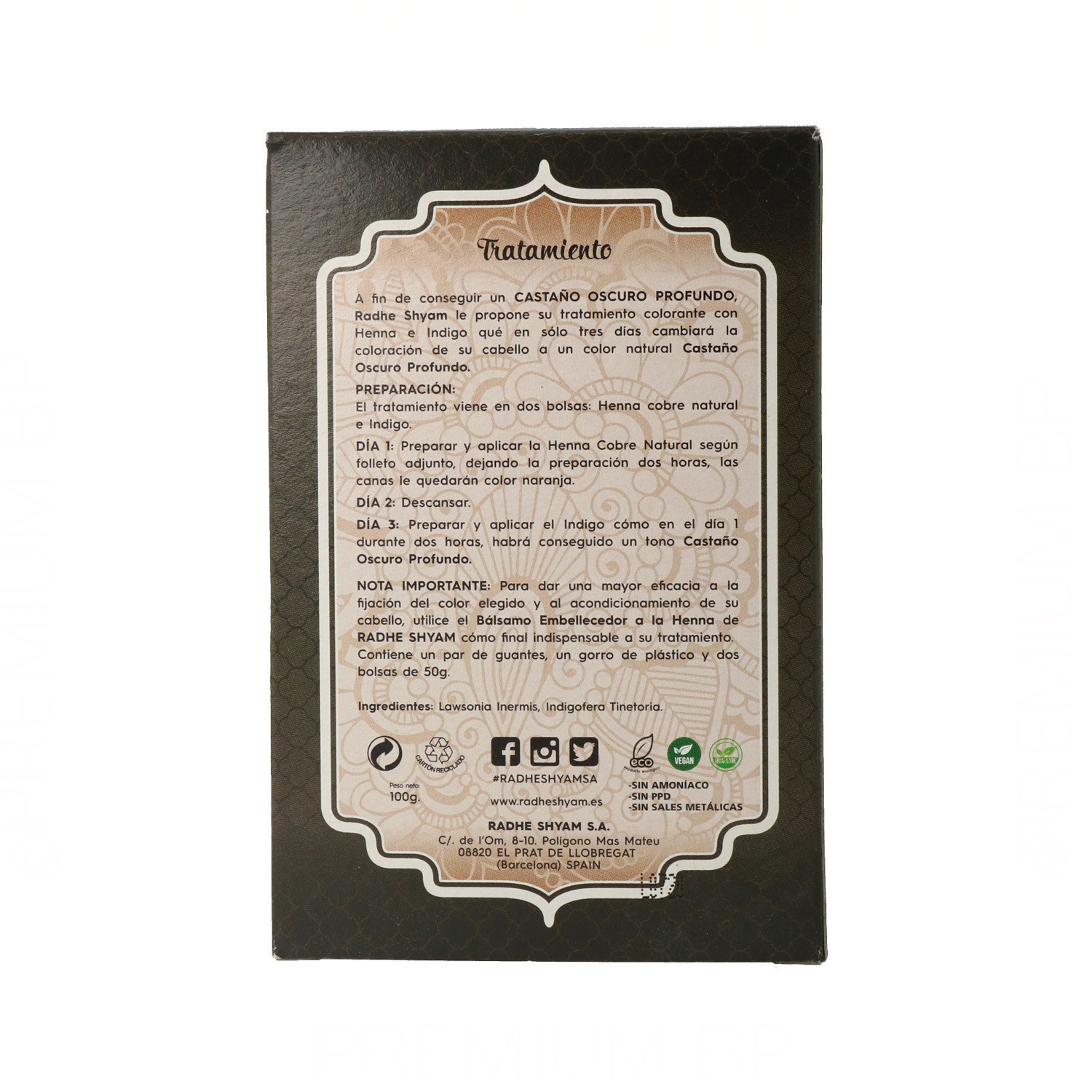 Radhe Shyam Henna Poeira Castanho Escuro Profundo Tratamento 100 gr