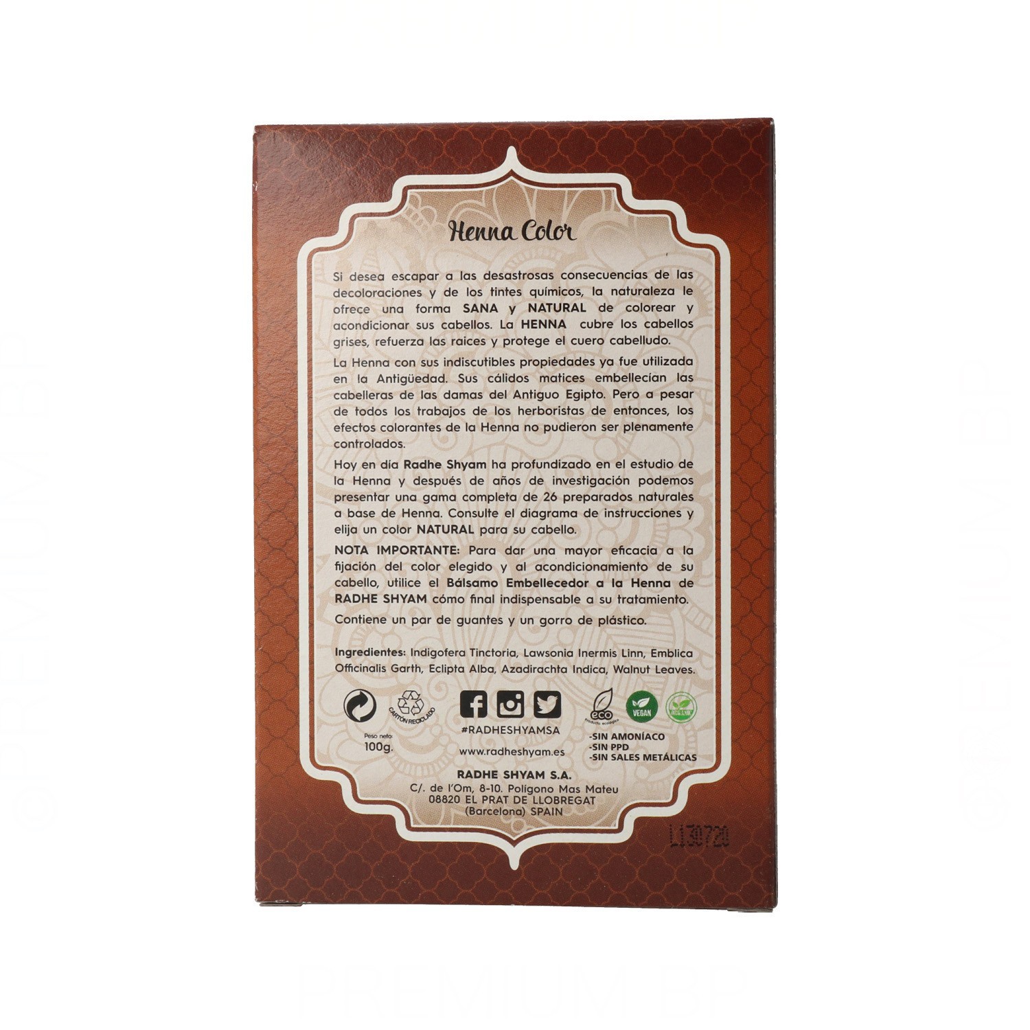 Radhe Shyam Henna En Polvo Castaño Medio 100 gr