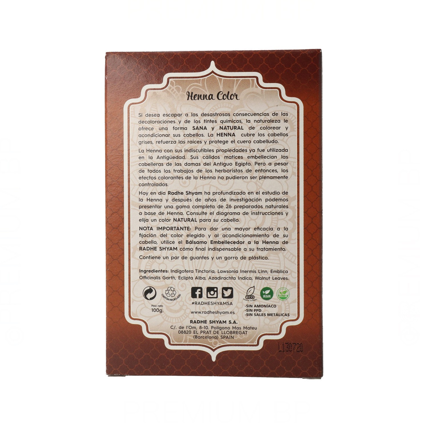 Radhe Shyam Henna Poeira Castanho Médio 100 gr