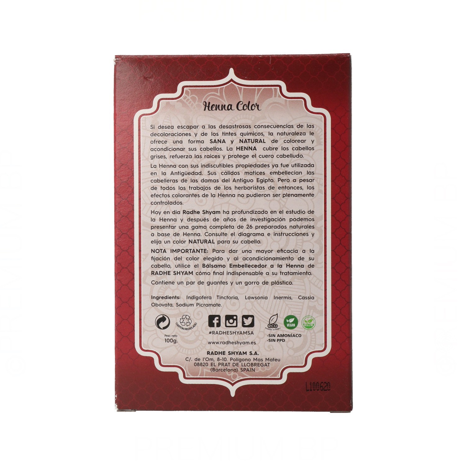 Radhe Shyam Henna Poeira Castanho Mogno 100 gr