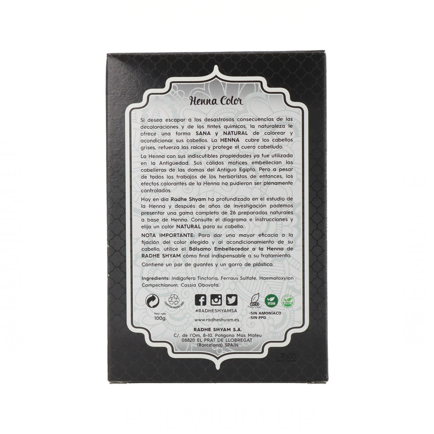 Radhe Shyam Henna Poeira Preto 100 gr