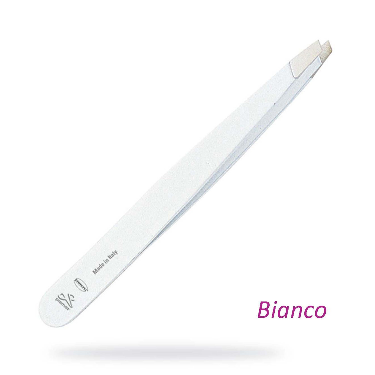 Pinza Premax bianca in acciaio inossidabile punta obliqua 9 cm