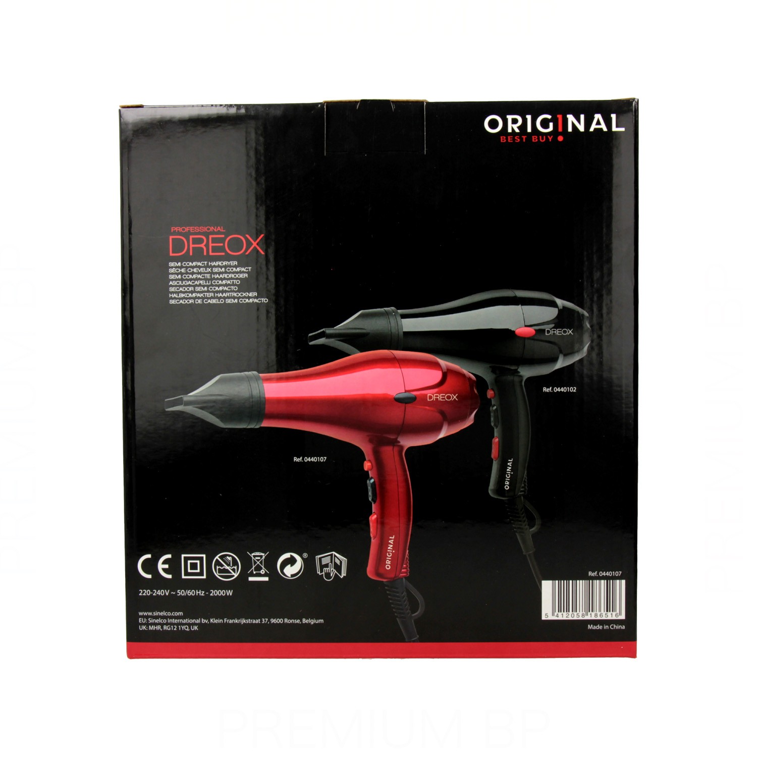Sinelco Original Dreox Secador de Cabello Rojo 2000 W