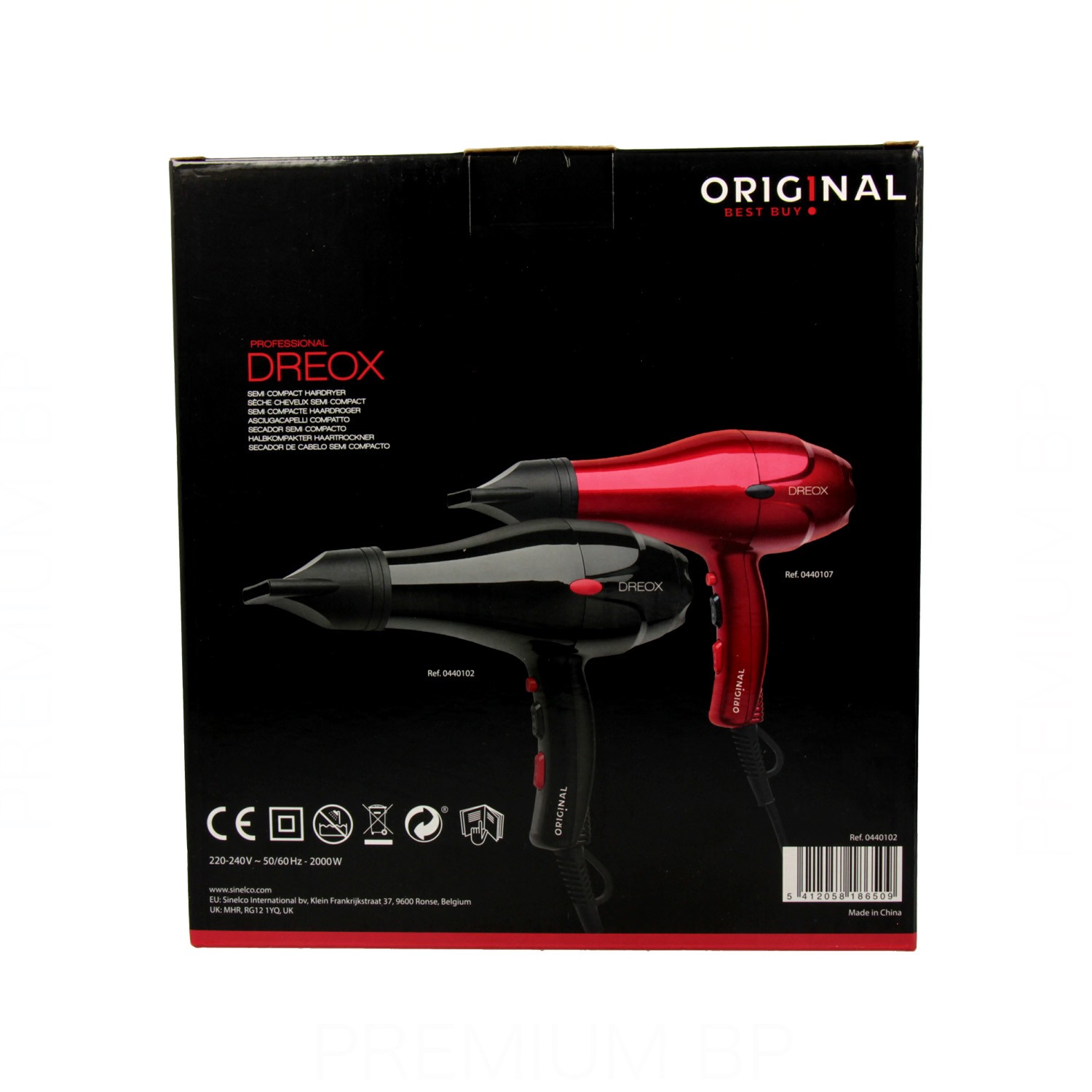 Sinelco Original Dreox Secador de Cabello Negro 2000 W