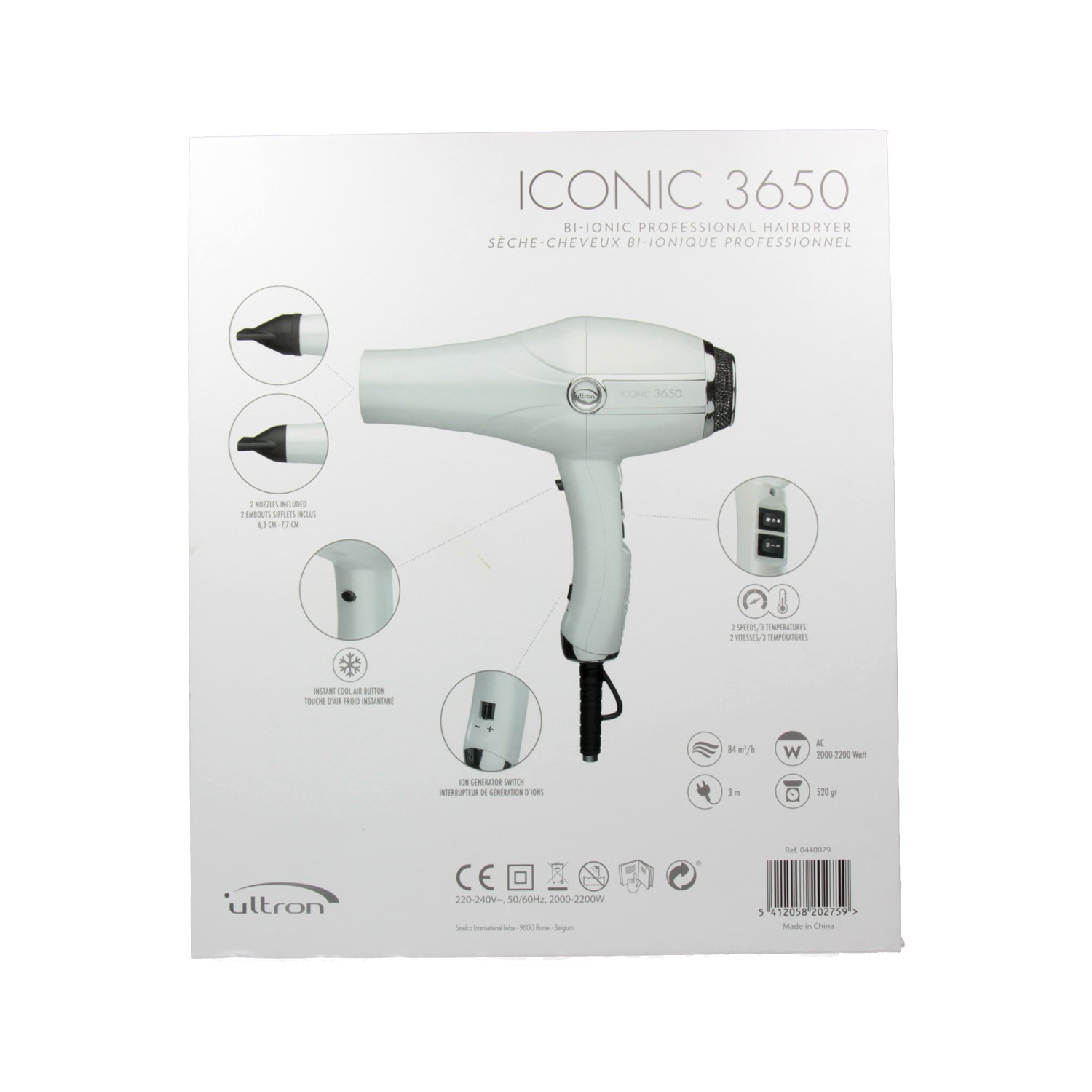 Sinelco Ultron Iconic 3650 Secador de Pelo Blanco