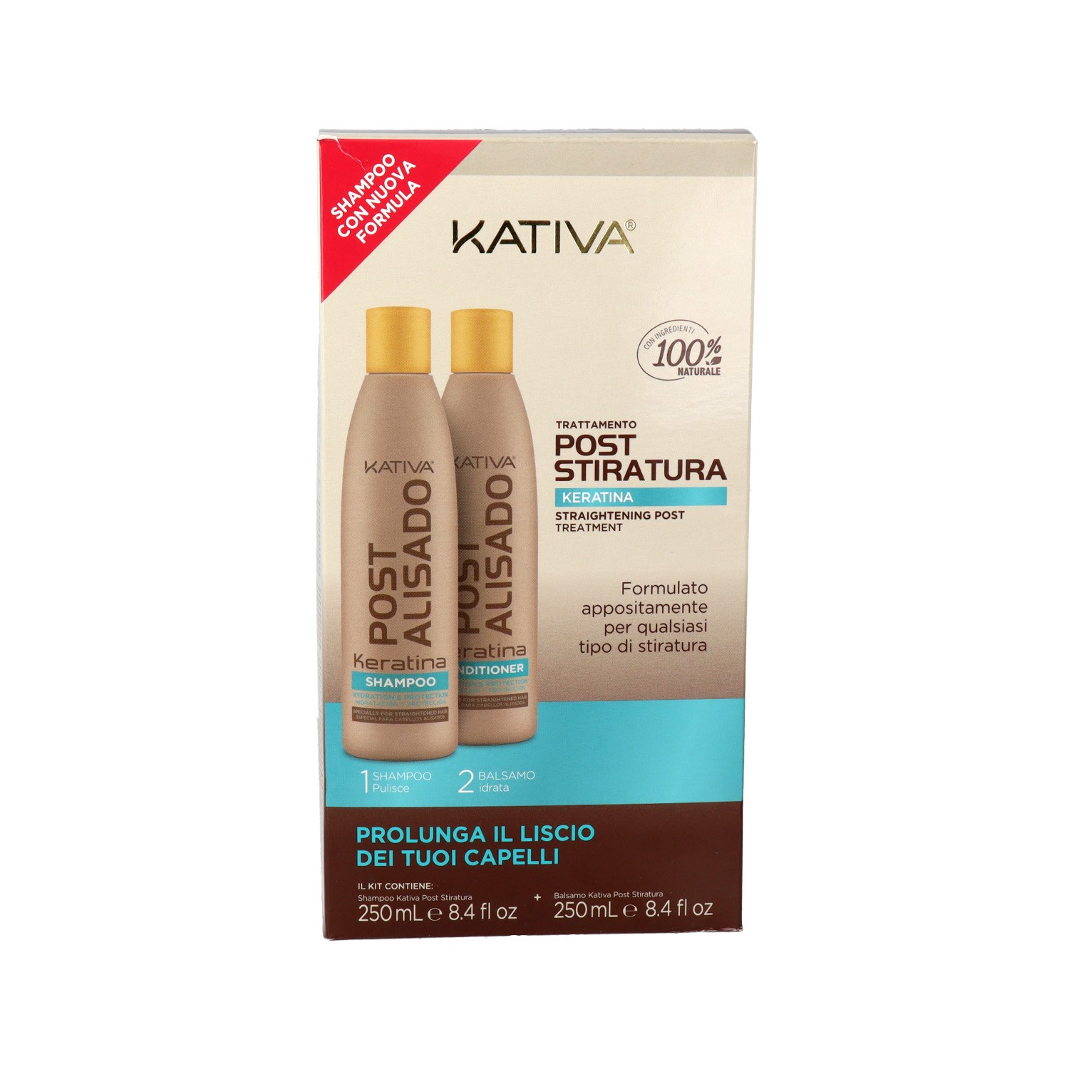 Kativa Post Alisador Keratin Champú + Acondicionador Kit