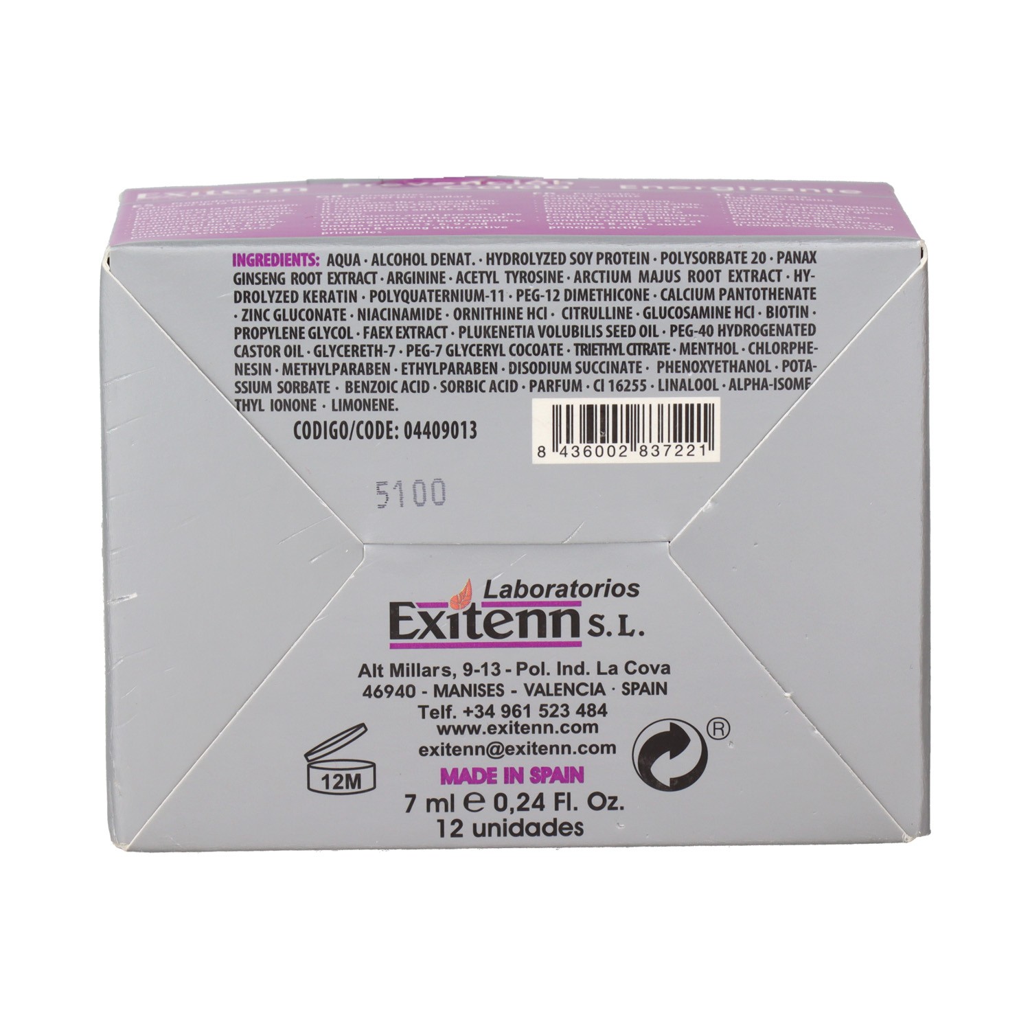 Exitenn Energizante Con Trichogen Y Biotina Ampollas 12 X 7 ml