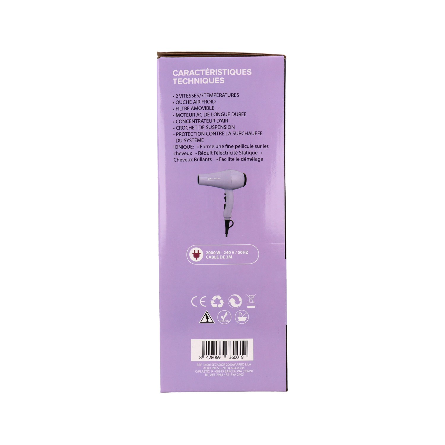 Albi Secador Compact ionic Lila 2000W
