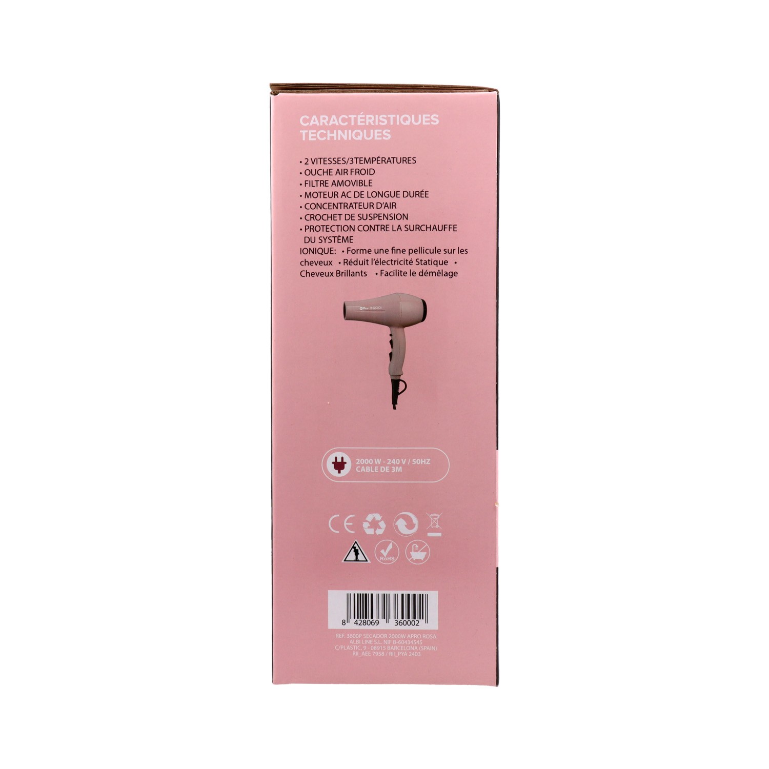 Albi Compact Ionic Dryer Pink 2000W