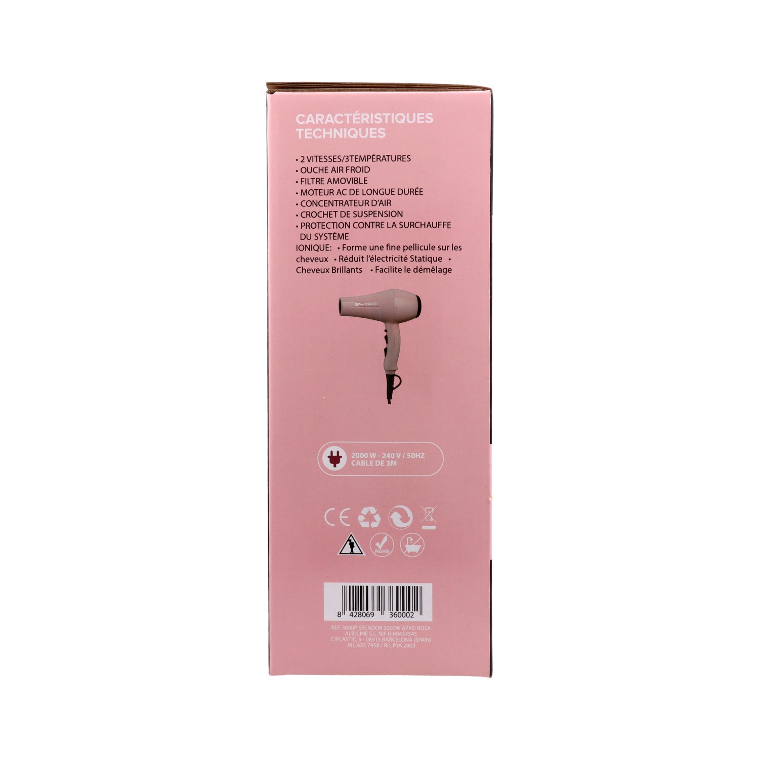 Albi Secador Compact ionic Rosa 2000W