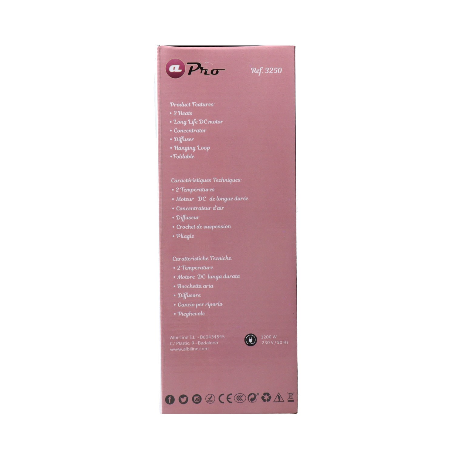 Albi Secador Travel Mini Pink Gold 1200W (3250Pg)