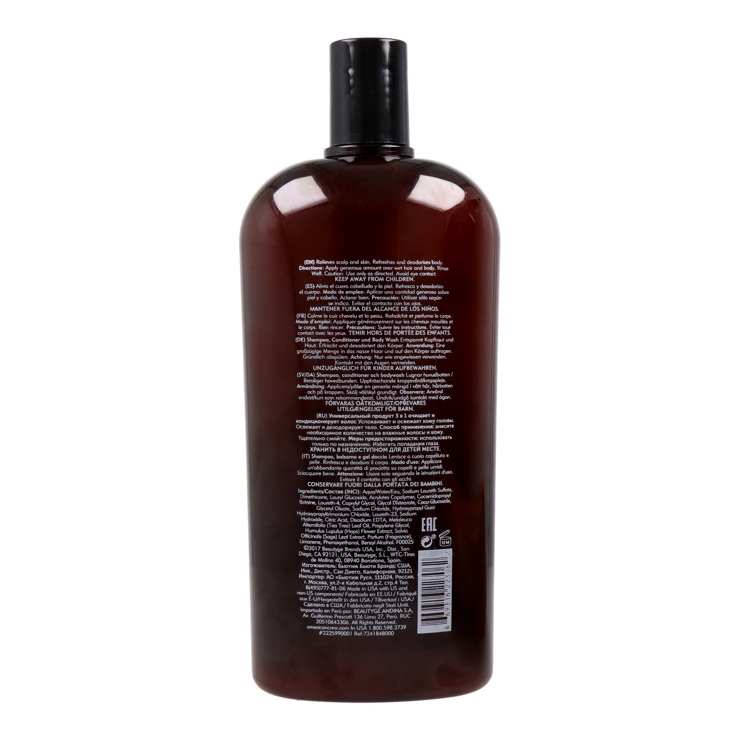 American Crew 3 In 1 Tea Tree And Body Wash Champú Acondicionador 1000 ml