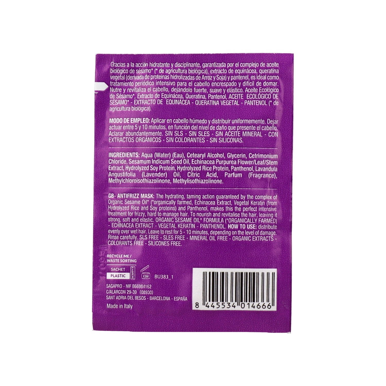 Masque Antifrisottis Pure Green Sachet 10 ml