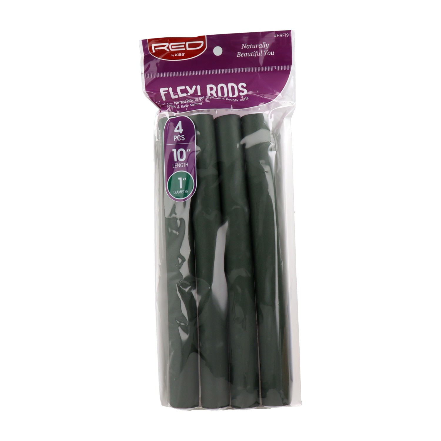 Red Kiss Flexi Rods 10" 1" 4 Pieces Pack Dark Green Flexible Curlers