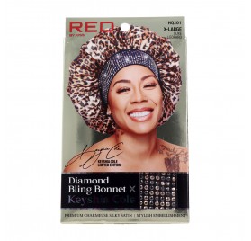 Red Kiss Diamond Bling Bonnet Xl Luxe Leopard Capa de cabello Satín