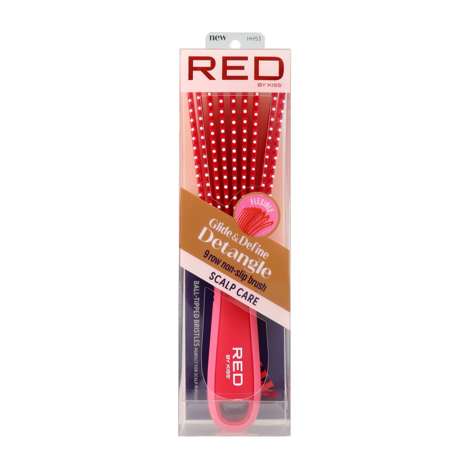 Red Kiss Ez Glide Detangling Brush Ball Tip Rosa Cepillo