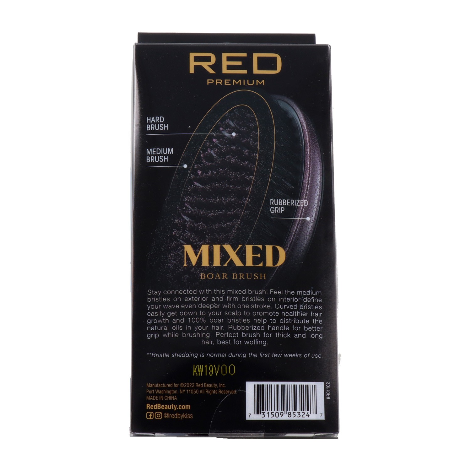 Red Kiss Rpm Medium Hard Mixed Palm Boar Brush Cepillo