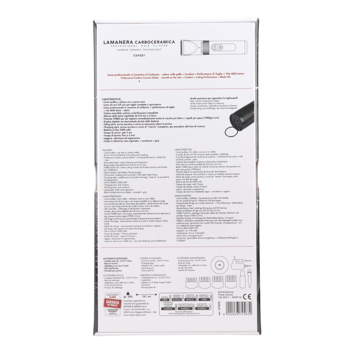 Muster Electric 4 Hair Clipper Lamanera Carboceramica Máquina