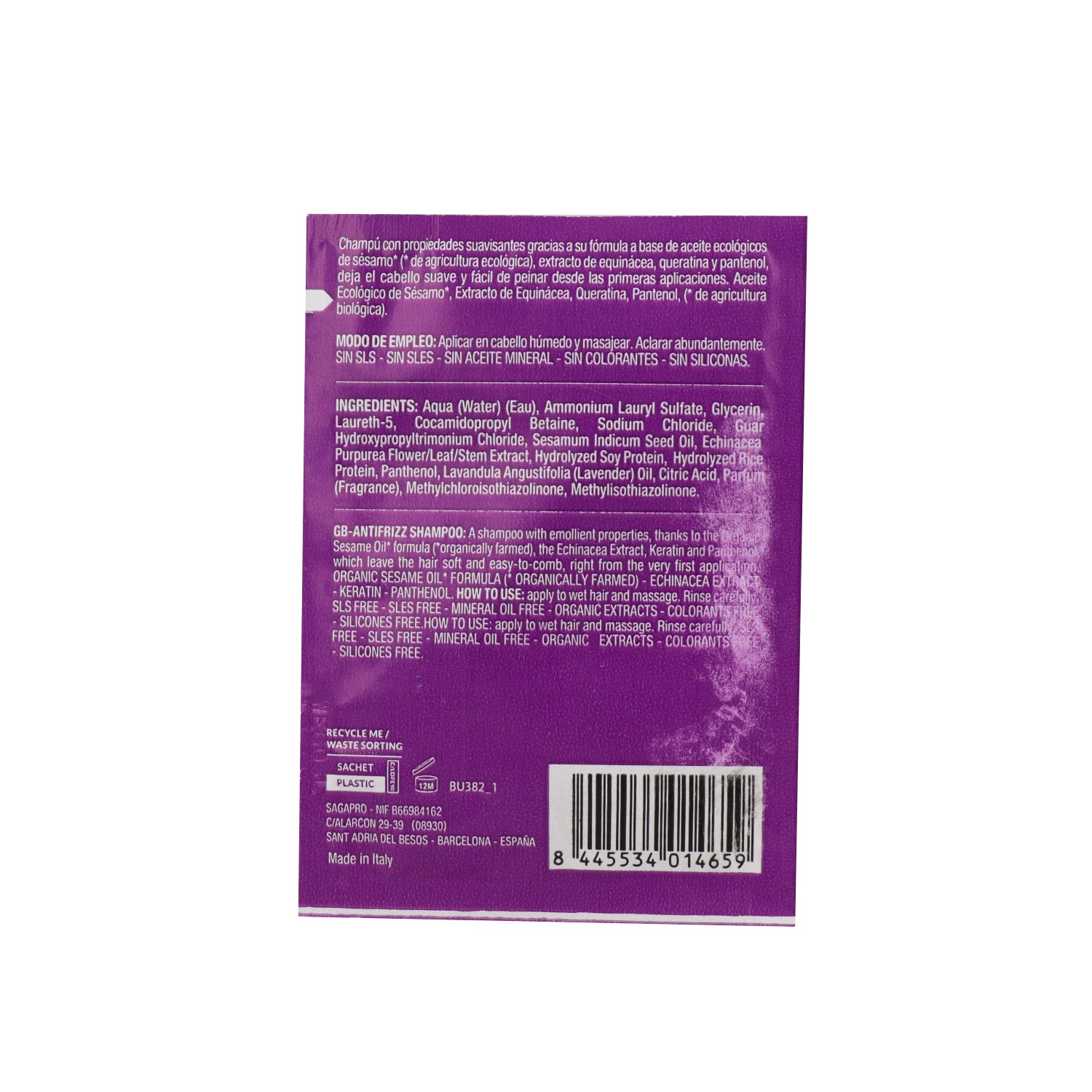 Pure Green Sachet Antifrizz Shampoo 10 ml