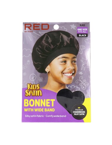 Red Kiss Kids Satin Bonnet Wide Band - Black