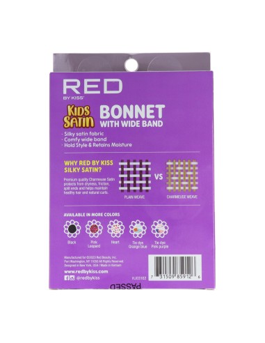 Red Kiss Kids Satin Bonnet Wide Band - Black