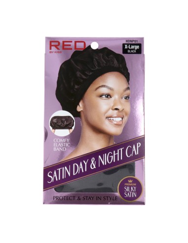 Red Kiss Satin Day & Night Cap Black