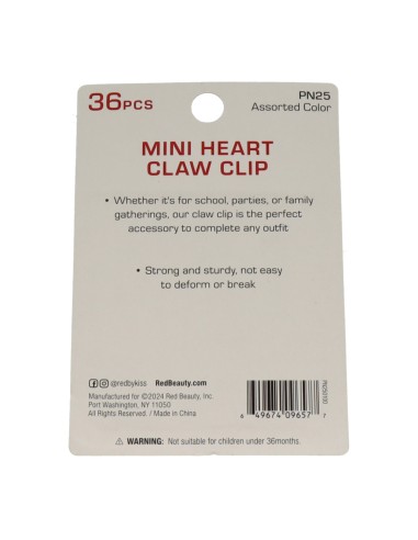 Fermagli a forma di cuore per bambini Red Kiss, 36 pezzi