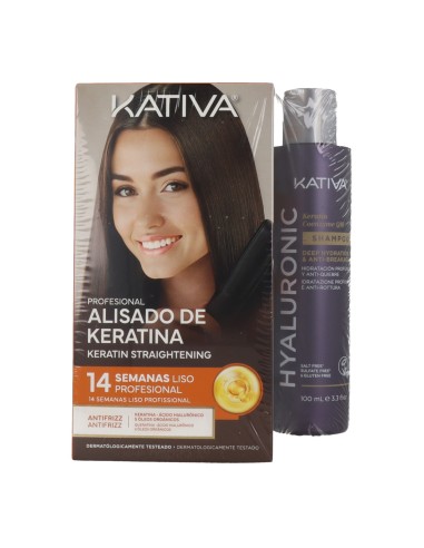 Kit lisciante alla cheratina brasiliana Kativa (50 ml + 150 ml + 30 ml + shampoo in omaggio)