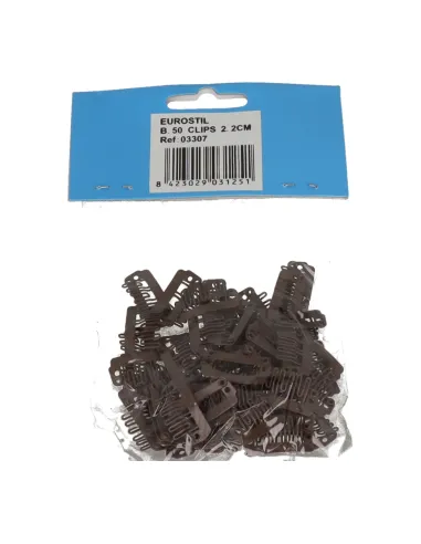 Sachet Eurostil de 50 clips pour extensions de cheveux, marron, 2,3 cm
