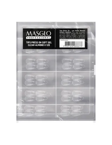 MASGLO TIPS PRESS ON SOFT GEL CLEAR ALMOND X120 UND