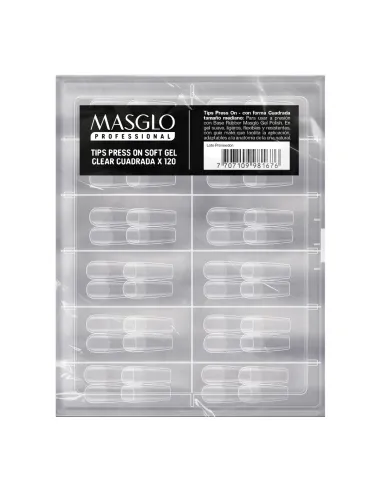 Masglo Professional Tips Press On Soft Gel Clear Quadrada 120 uds